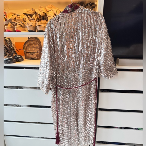 NWT Free people long sequence party jacket -  xs silver - Picture 5 of 9